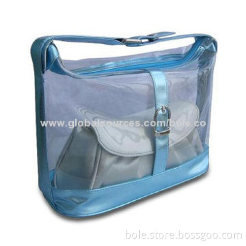 PVC Cosmetic Bag with Metallic PVC Handle, OEM and ODM Orders Welcomed